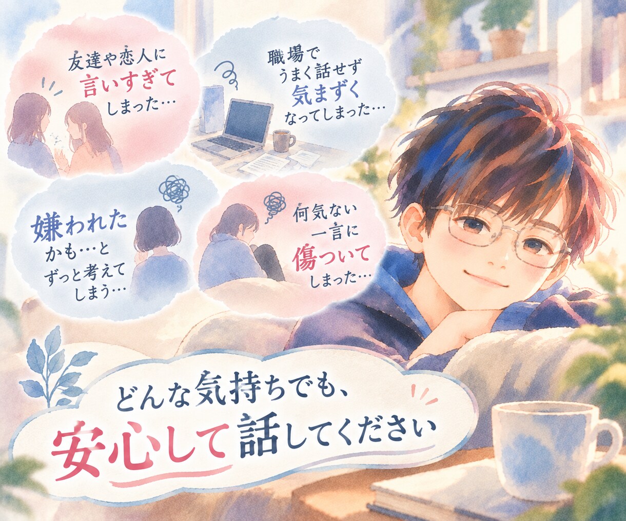 人間関係のモヤモヤを、穏やか関西弁でお聞きします あの一言・あの態度がずっと気になる…そんな不安をほぐします イメージ2