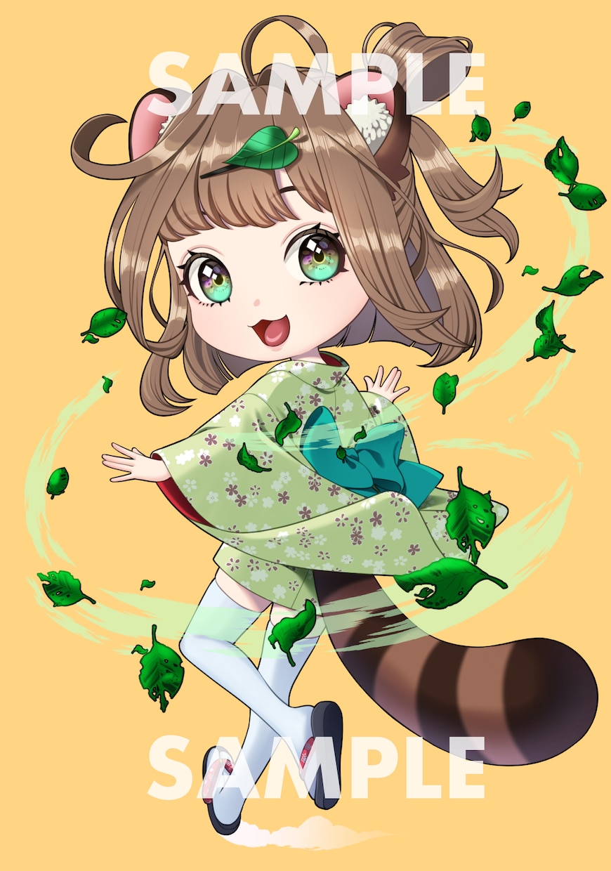 和風たぬき女子のちびキャラ販売します 可愛い和風ケモ耳女子のちびキャライラストです イメージ1