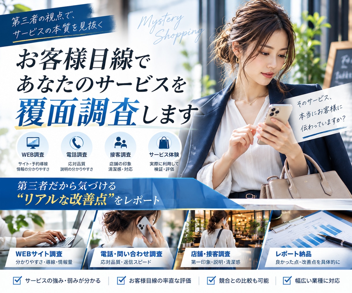 お客様目線であなたのサービスを覆面調査します 1都3県外の現地調査もご相談ください イメージ1
