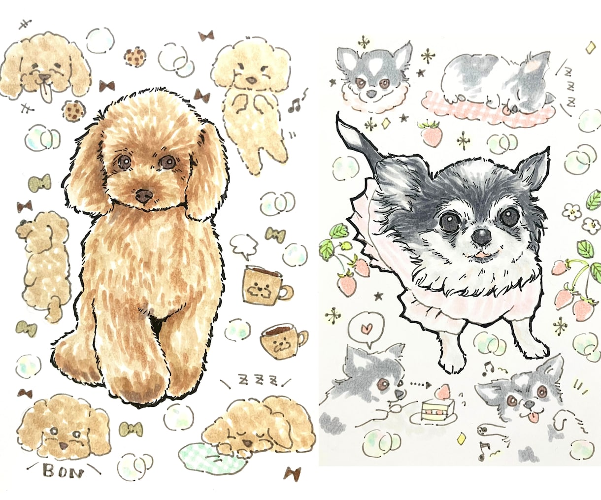 カラフルペット似顔絵。うちの子イラスト描きます うちの子記念日、誕生日プレゼント、ペット友達のプレゼントにも イメージ1