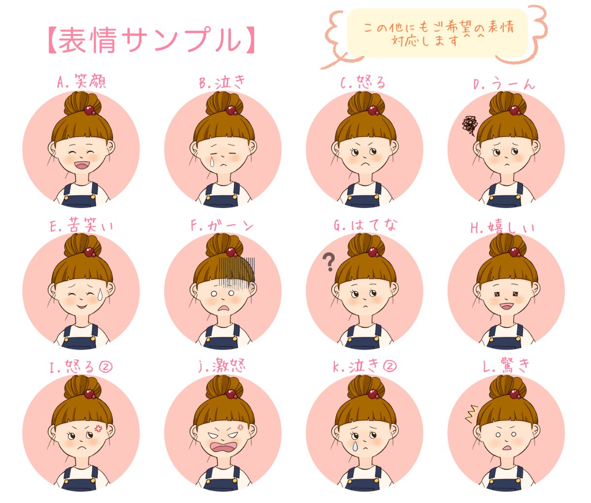 選べる表情5点セット◎ゆるポップアイコン作成します 希望の髪型・服装でオリジナル☆SNSやブログの吹き出しに最適 イメージ6