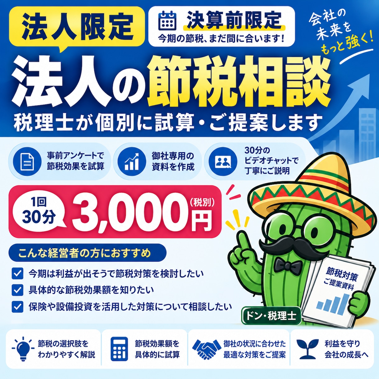 法人の節税対策を税理士が個別に試算・提案します 節税効果を事算した資料の作成＋30分ビデオ相談 イメージ1