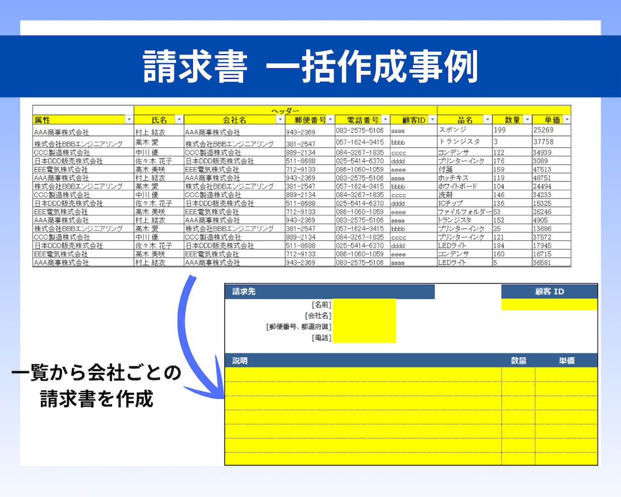 自動転記マクロ｜請求書などの書類作成を自動化します 大量のリストを宛先ごとに振り分けどんな書類にでも転記可能！ イメージ8