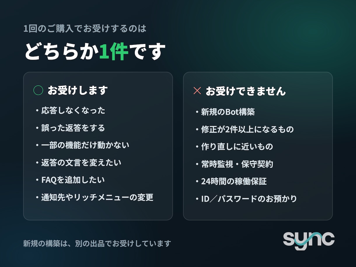 LINE Botの不具合・小さな改修に対応します 不具合1件から。原因を調べてご報告し、直します イメージ2