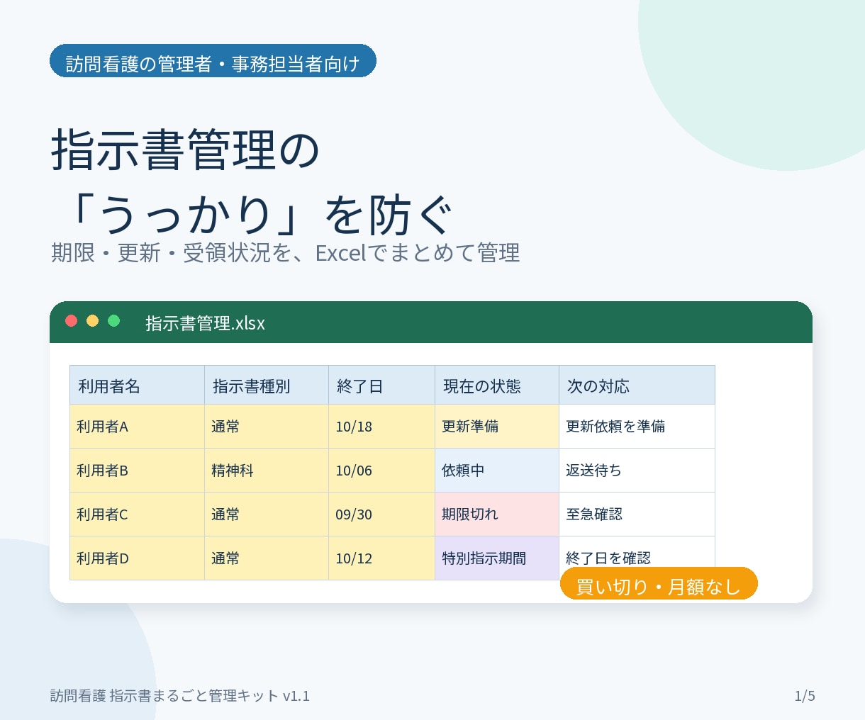 訪問看護向けExcel管理ツールを提供します 現場経験をもとに作った実用的な管理ツールです イメージ1