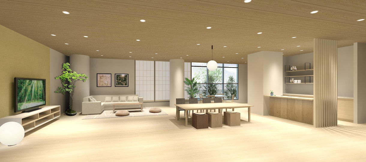 住宅、店舗、オフィスなどの内観パース制作します 照明、内装材のイメージが伝わるCGパースを制作します。 イメージ1