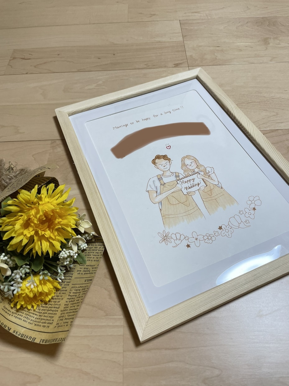 手書きの素敵なウェルカムボード作成します お二人の写真を元に描き、額に入れてお送りします！ イメージ6