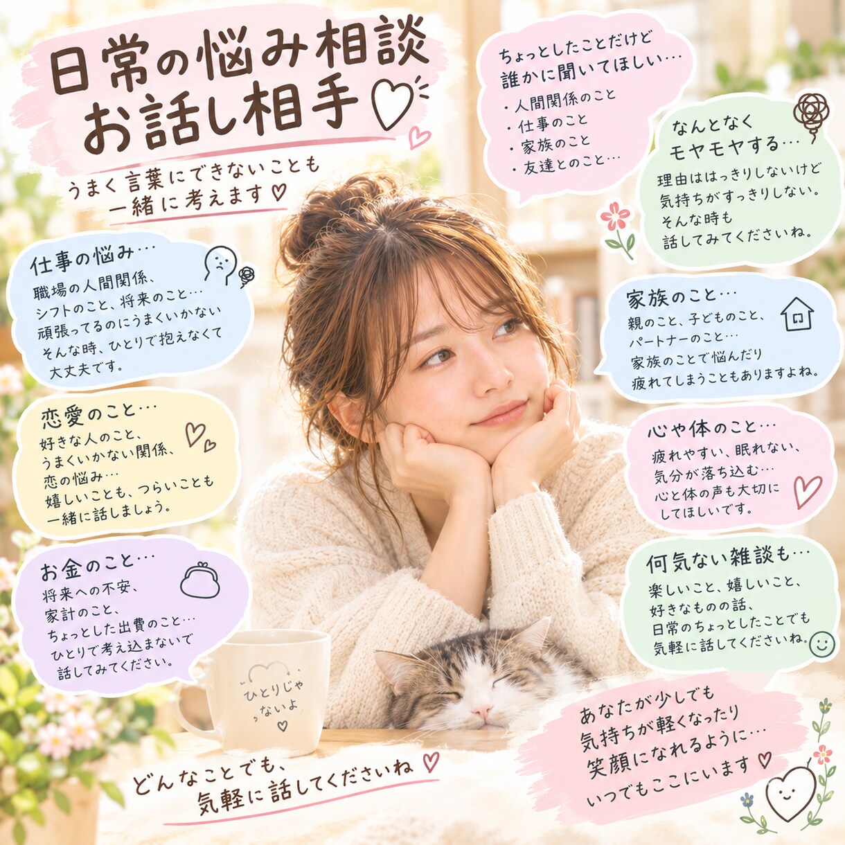 心の悩み相談、お受けします ⚪︎日常の悩み事、心に寄り添います イメージ1