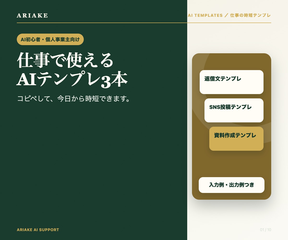 毎日の仕事に使えるAI指示テンプレ3本を作ります あなたの実務に合わせて入力例・出力例付きで納品 イメージ1