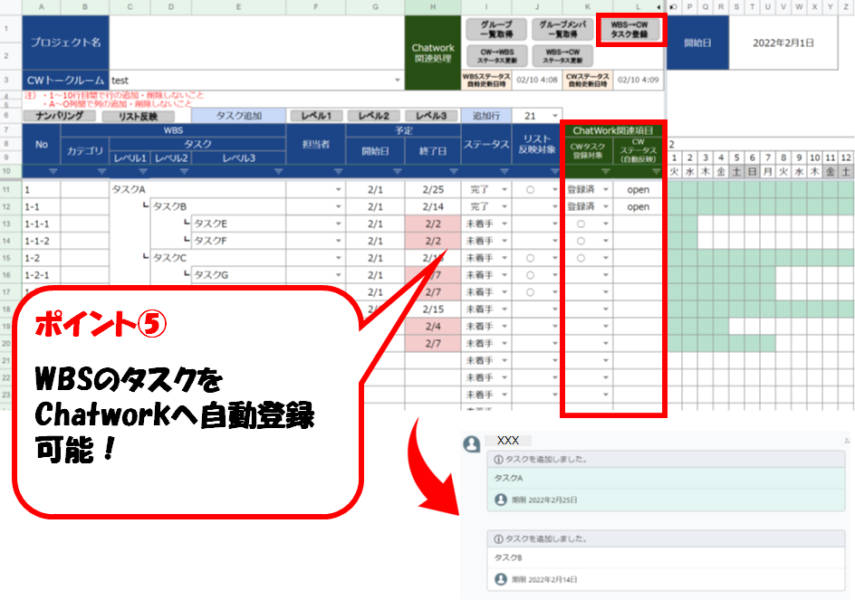 Chatwork連動など便利機能付WBS提供します スプレッドシートタスク管理！最短即日利用可！カスタマイズ可！ イメージ6