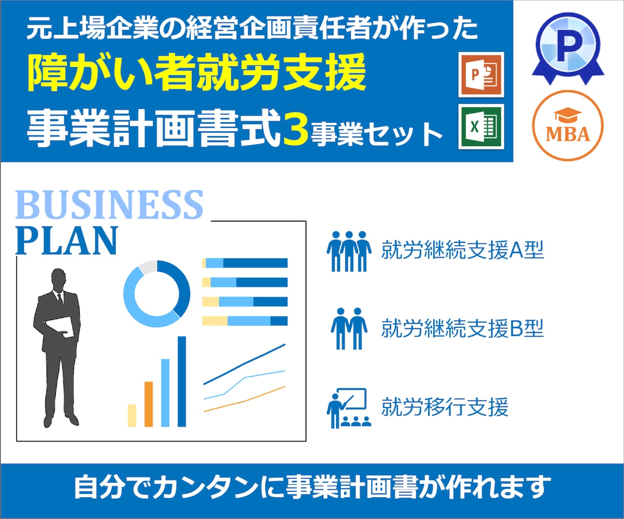 障害者就労支援の事業計画書式3事業セット販売します A型・B型・移行すべて対応！自分で事業計画書が作れます イメージ1