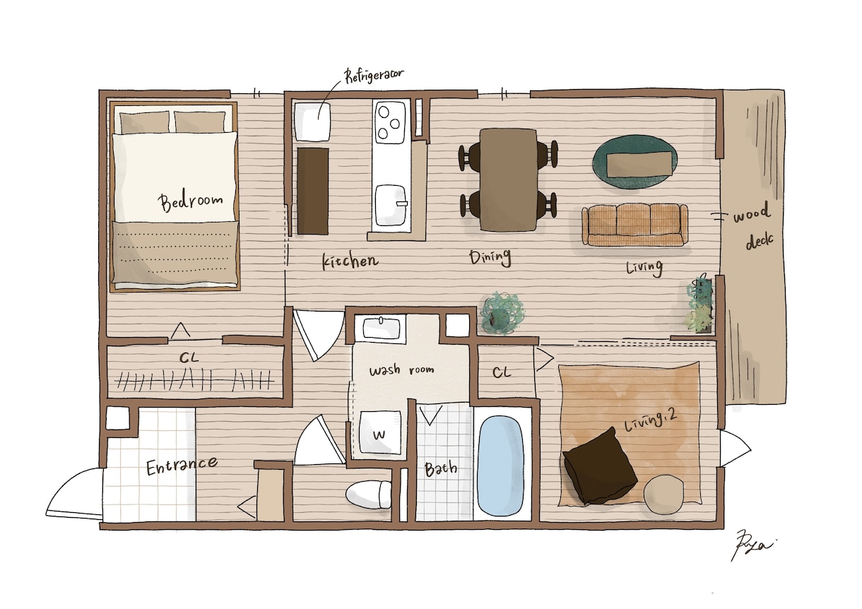 間取り図をお手書き風にオシャレにします マンションや一軒家を手書きにしてHPなどを引き立たせます♪ イメージ1