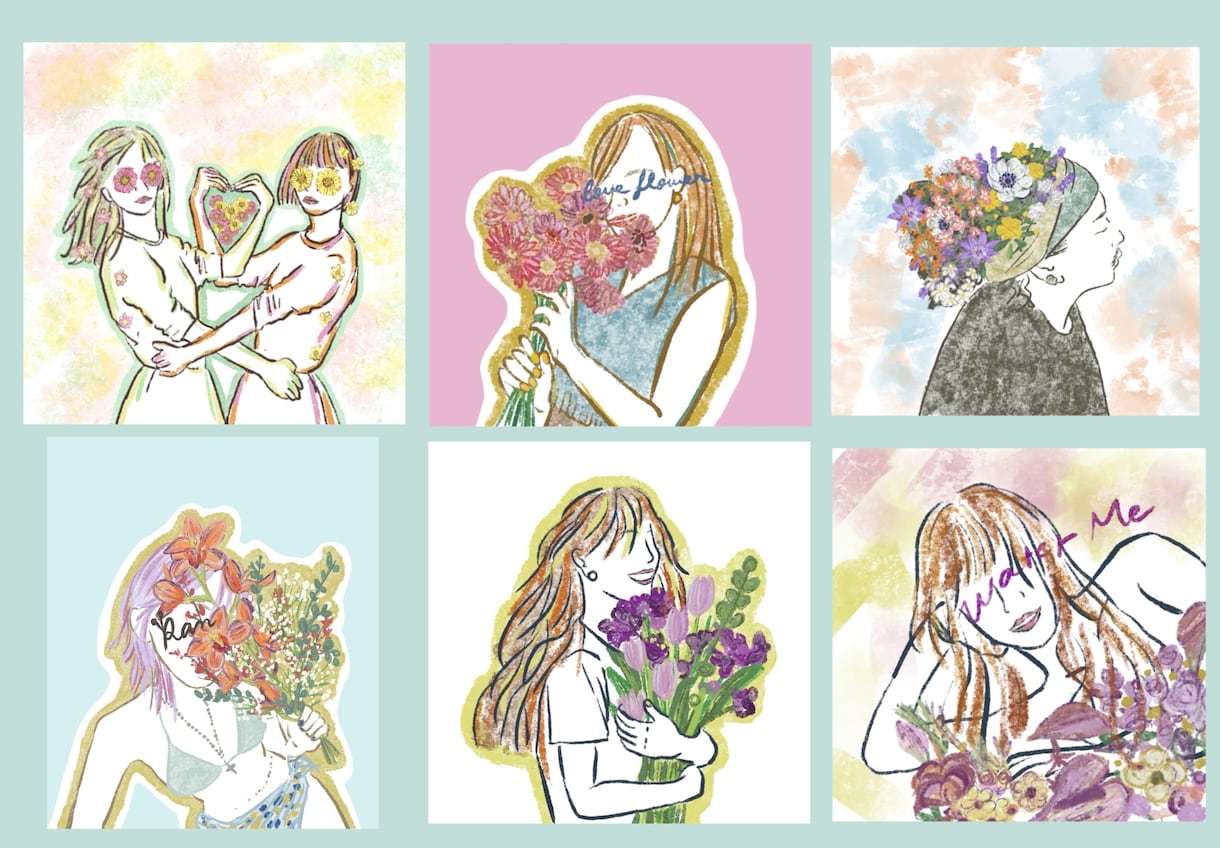 商用可！花をミックスしたおしゃれな人物像描きます 予算交渉可♡誕生花や好きな花でアイコンや挿絵やPR名刺にも！ イメージ9