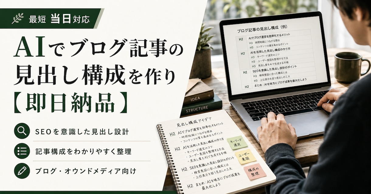 AIでブログ記事の見出し構成を作り【即日納品】ます AIで24時間以内にブログ見出し構成を作成 イメージ1