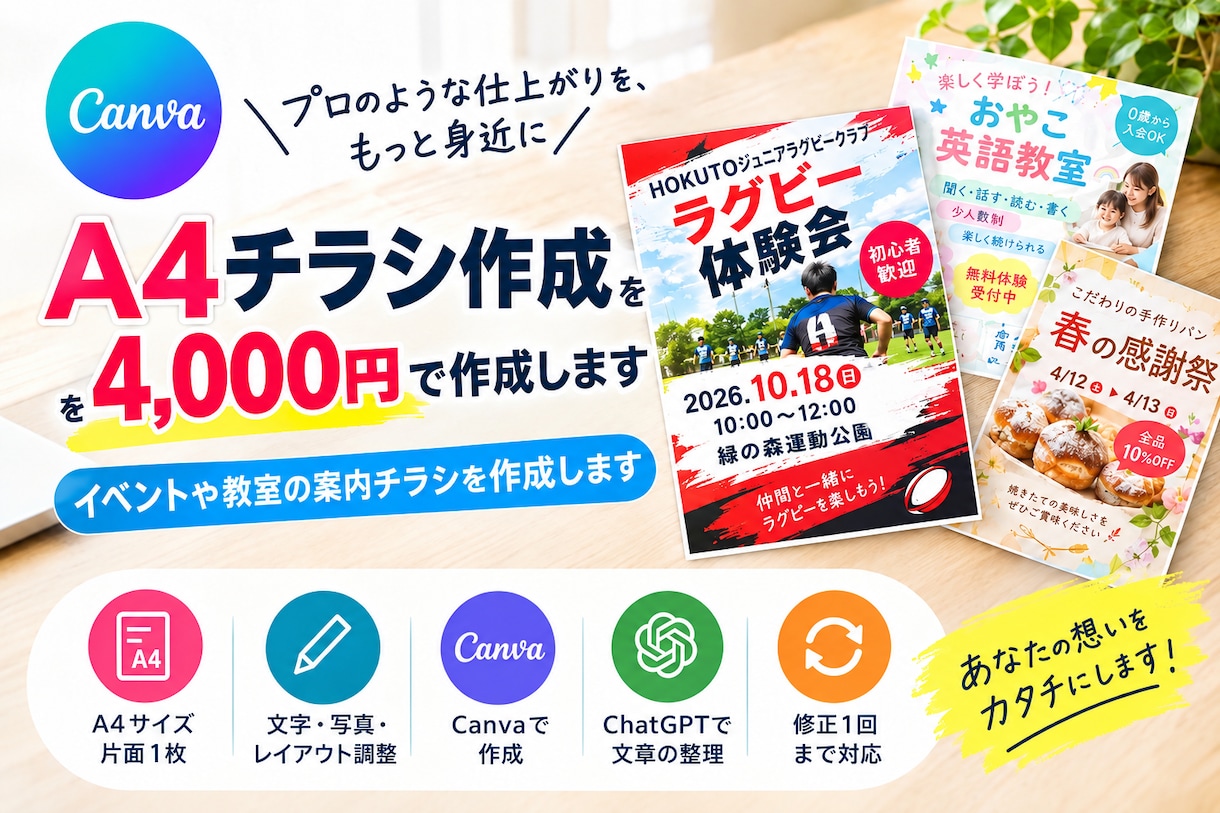 CanvaでA4チラシを4000円で作成します 「初心者にも分かりやすいA4チラシを作成します」 イメージ1