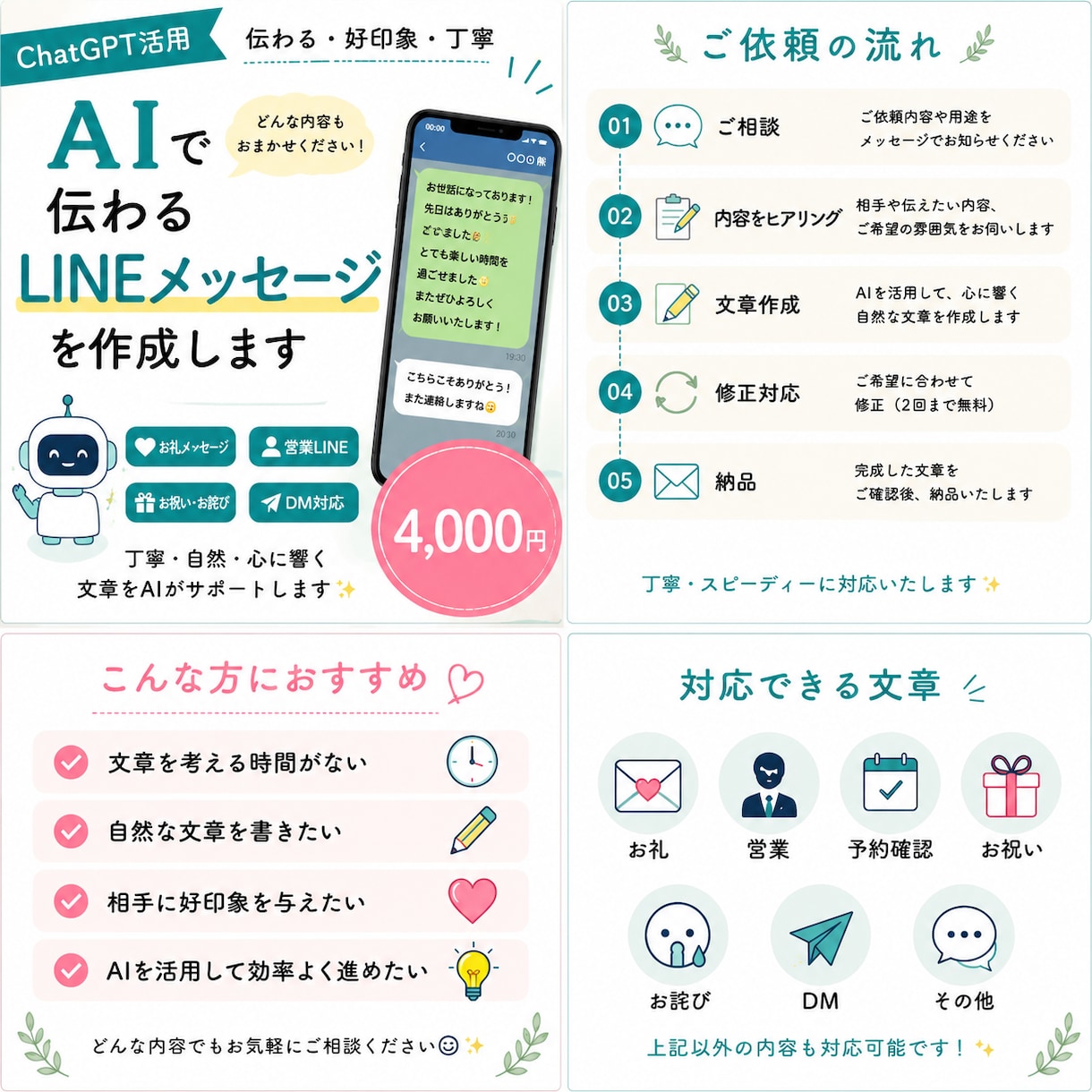 AIで伝わるLINE文章を作成します リピーターにつながる文章をご提案！ イメージ1