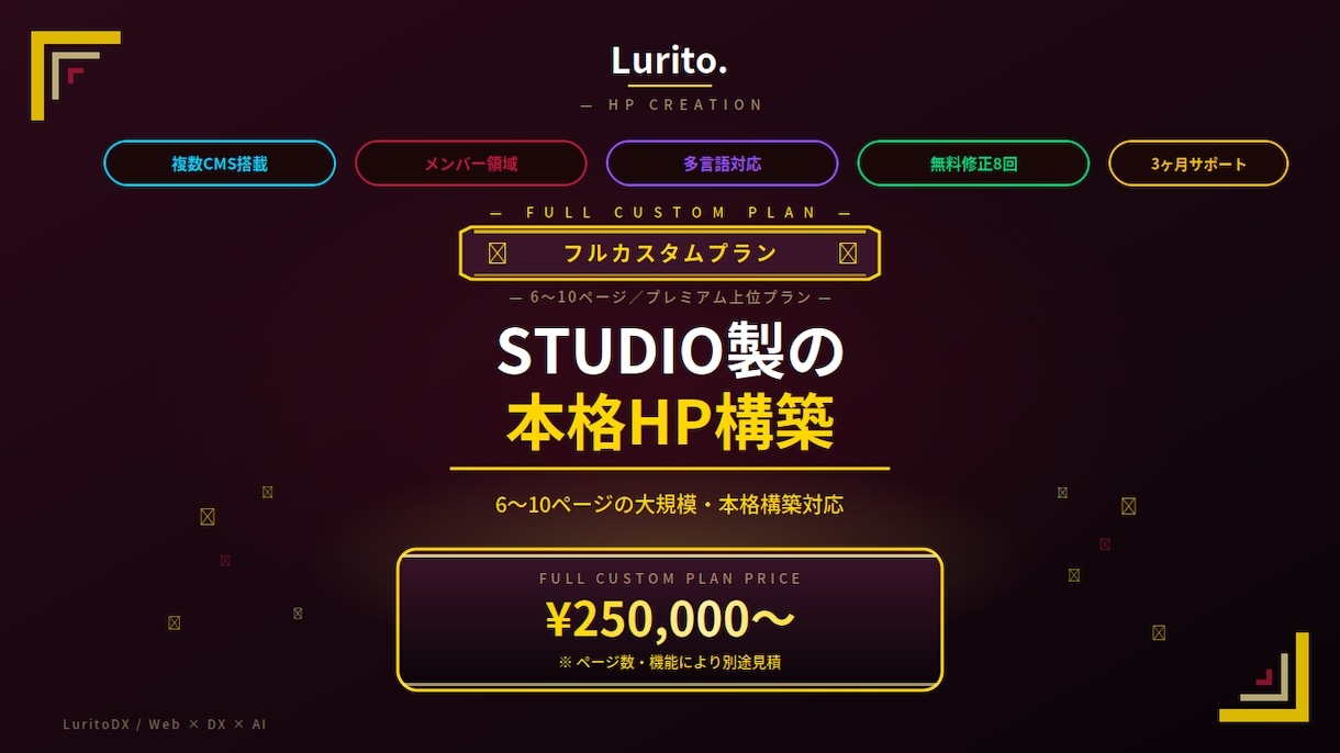 フルカスタム｜STUDIOで本格HP構築します ¥250,000〜｜6〜10ページの本格構築対応 イメージ1