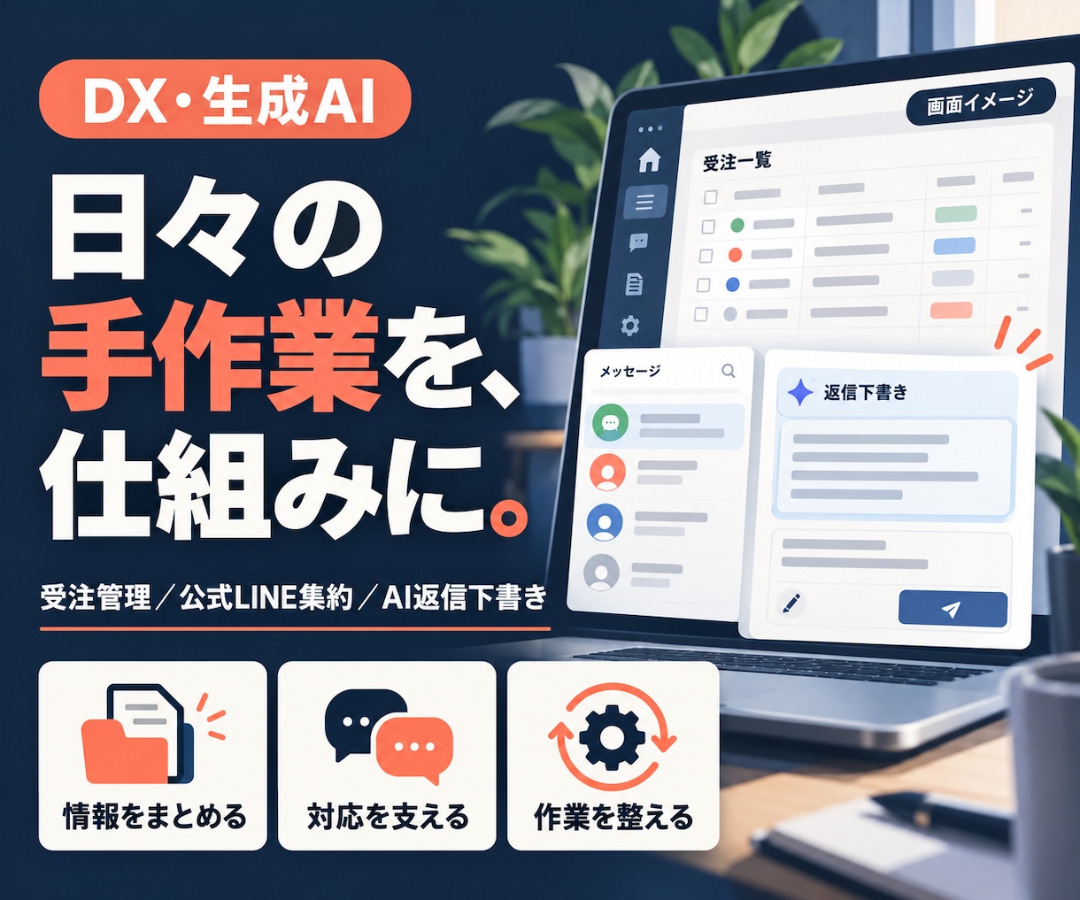 転記・集計など毎日の手作業を自動化します 受注管理・LINE集約の開発経験。まずは1工程から イメージ1