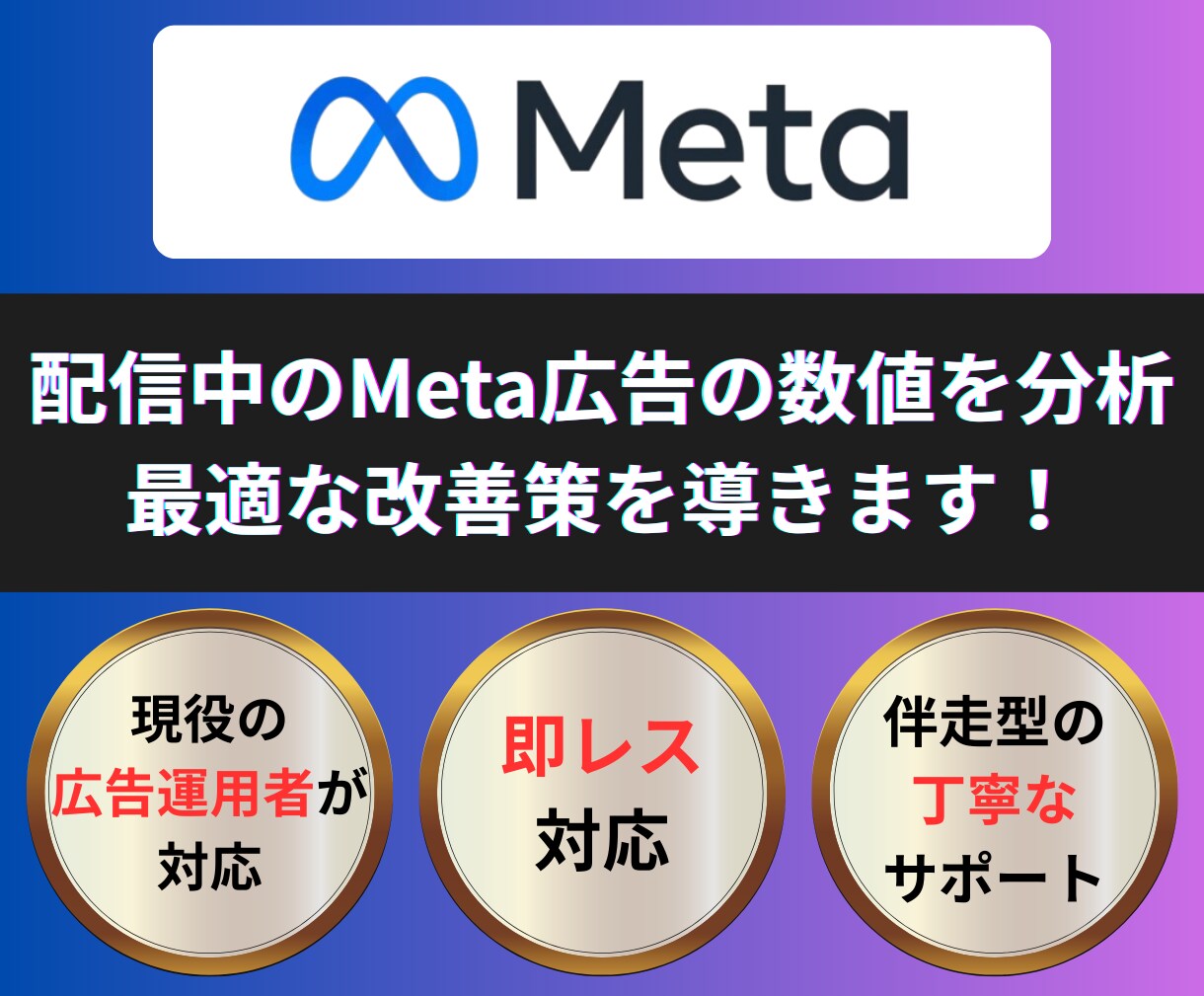 配信中のMeta広告を分析・改善案の壁打ちします 配信中のMeta広告の数値を分析。最適な改善策を導きます イメージ1