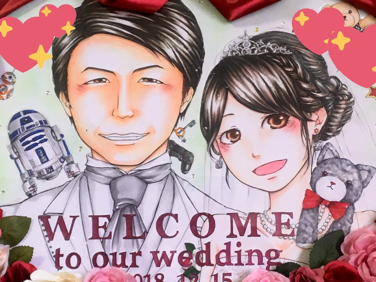 似顔絵ウェルカムボード作成します 結婚式やお祝い事、プレゼントにもオススメ！ イメージ1