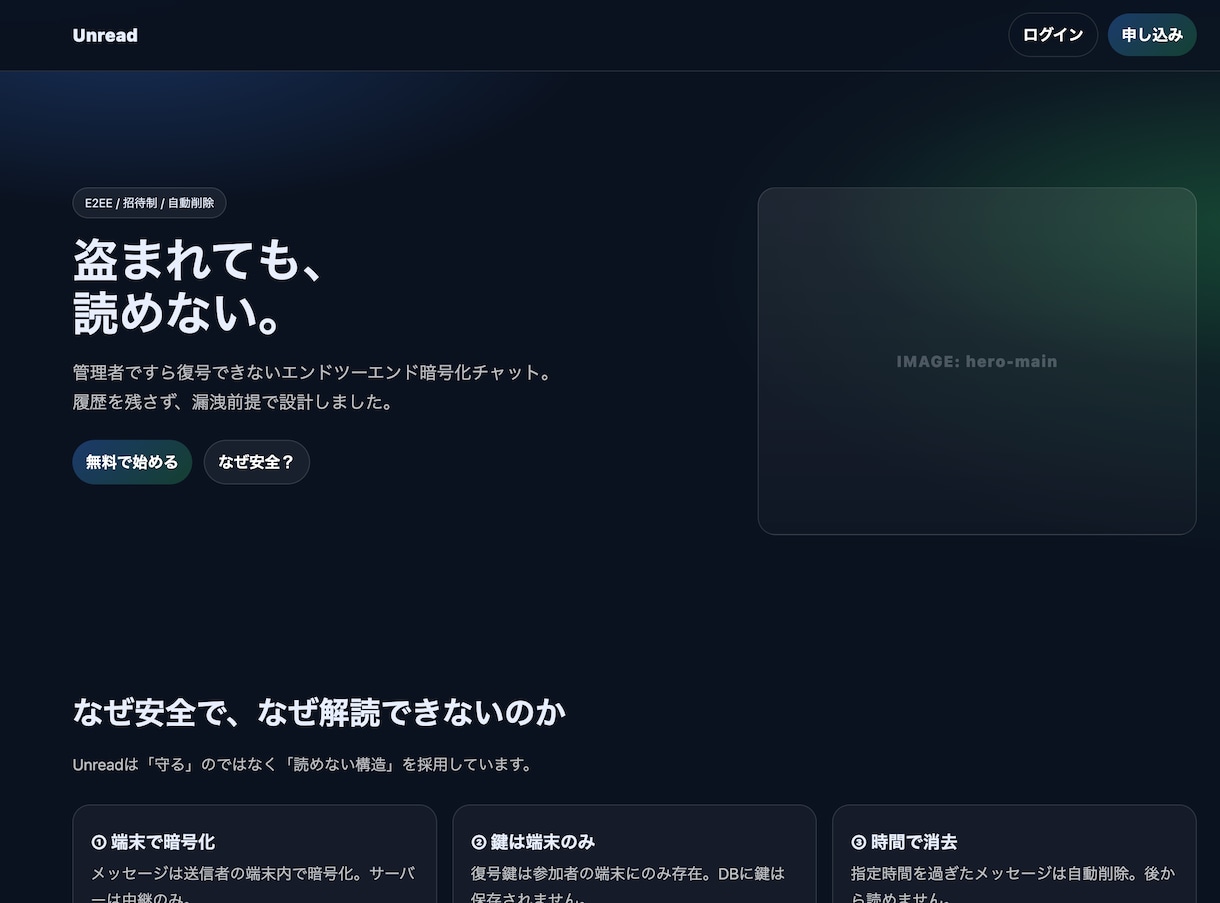 暗号化チャット Unread導入をサポートします 安全なチームチャット導入を支援します イメージ1