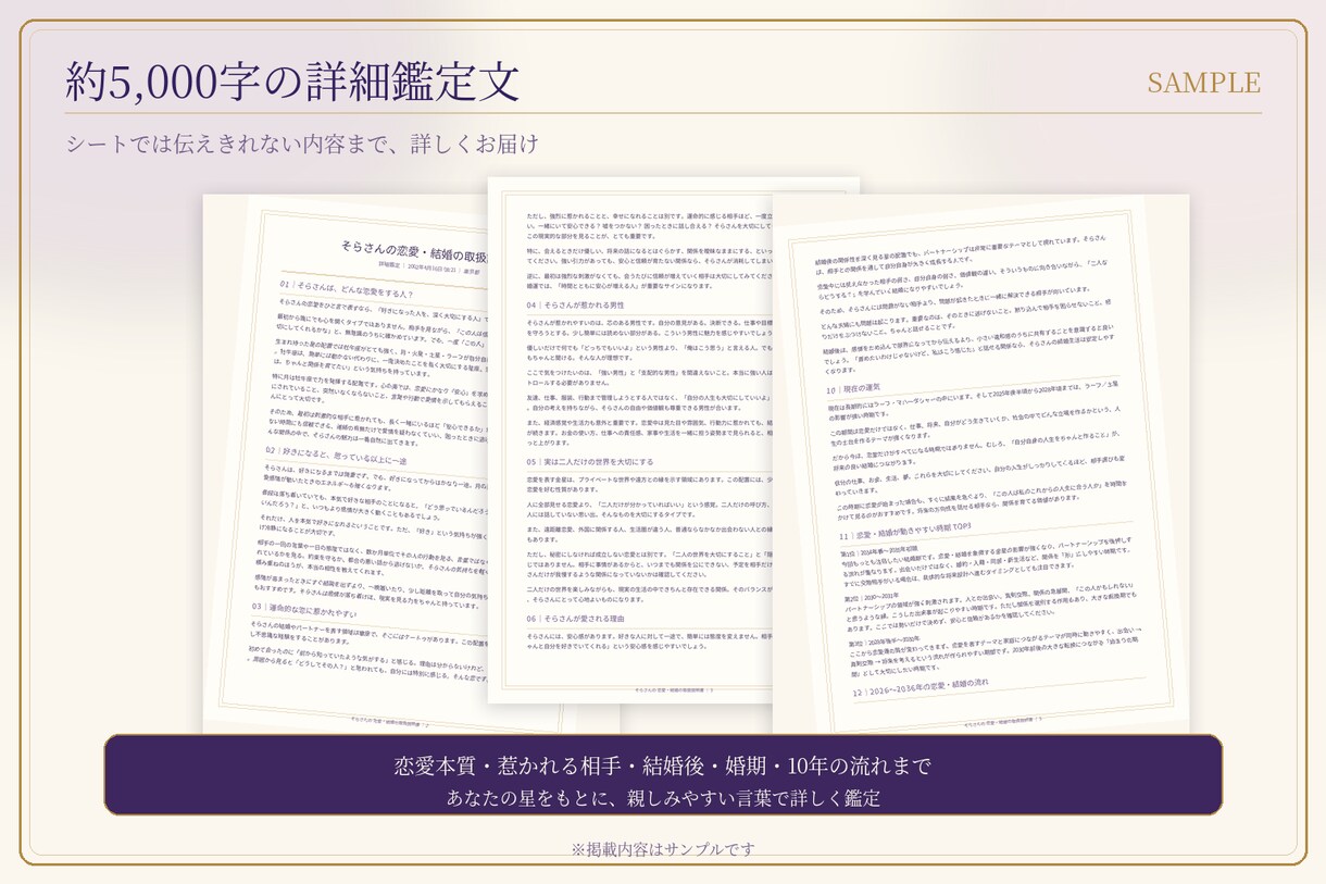 インド占星術で恋愛・結婚の取扱説明書を作ります 結婚相手像・婚期TOP3・今後10年の恋愛結婚運まで完全鑑定 イメージ4