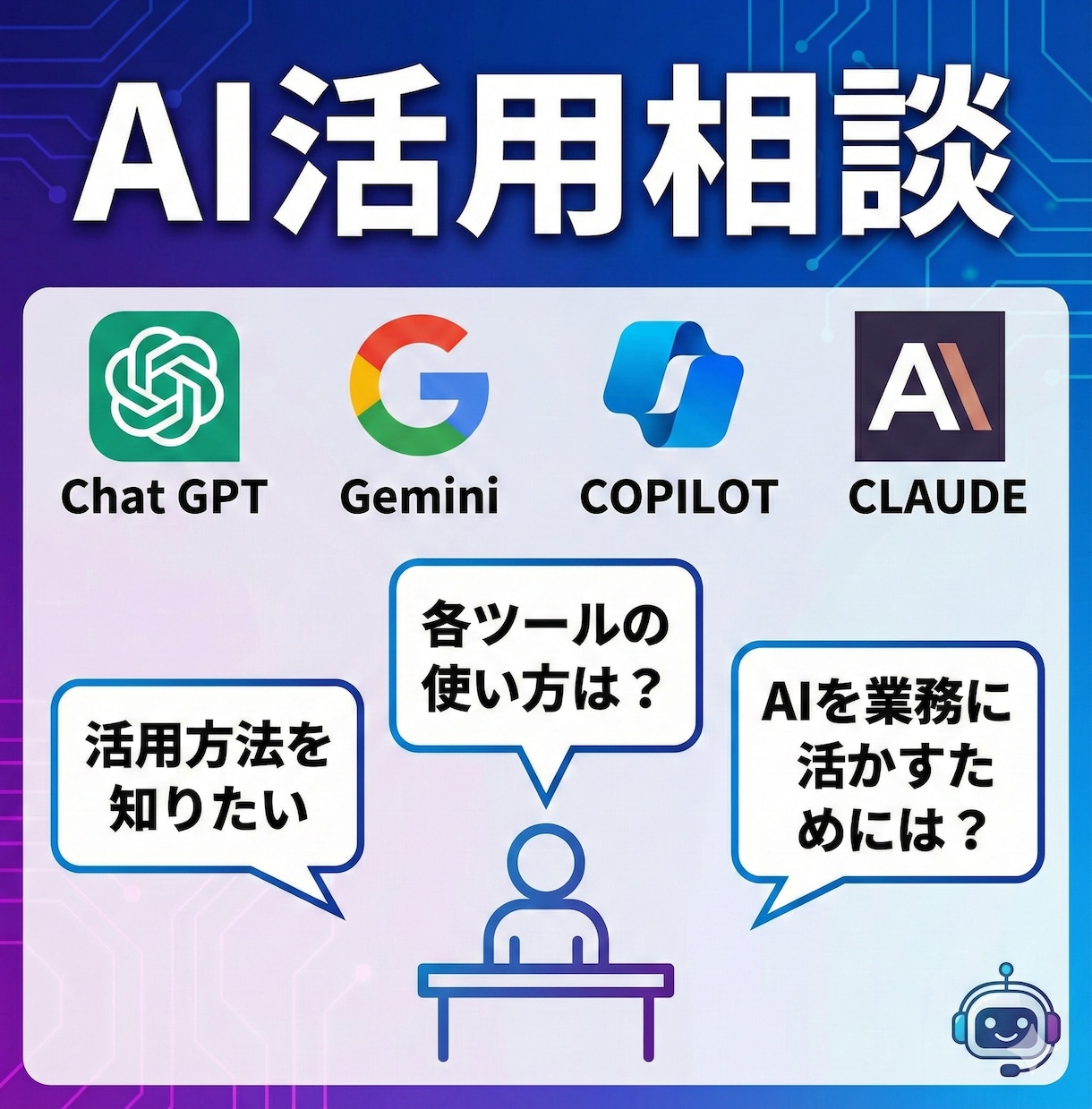 AI活用相談｜ChatGPT等で効率化支援します 仕事も生活もAIで時短＆効率UP！ イメージ1