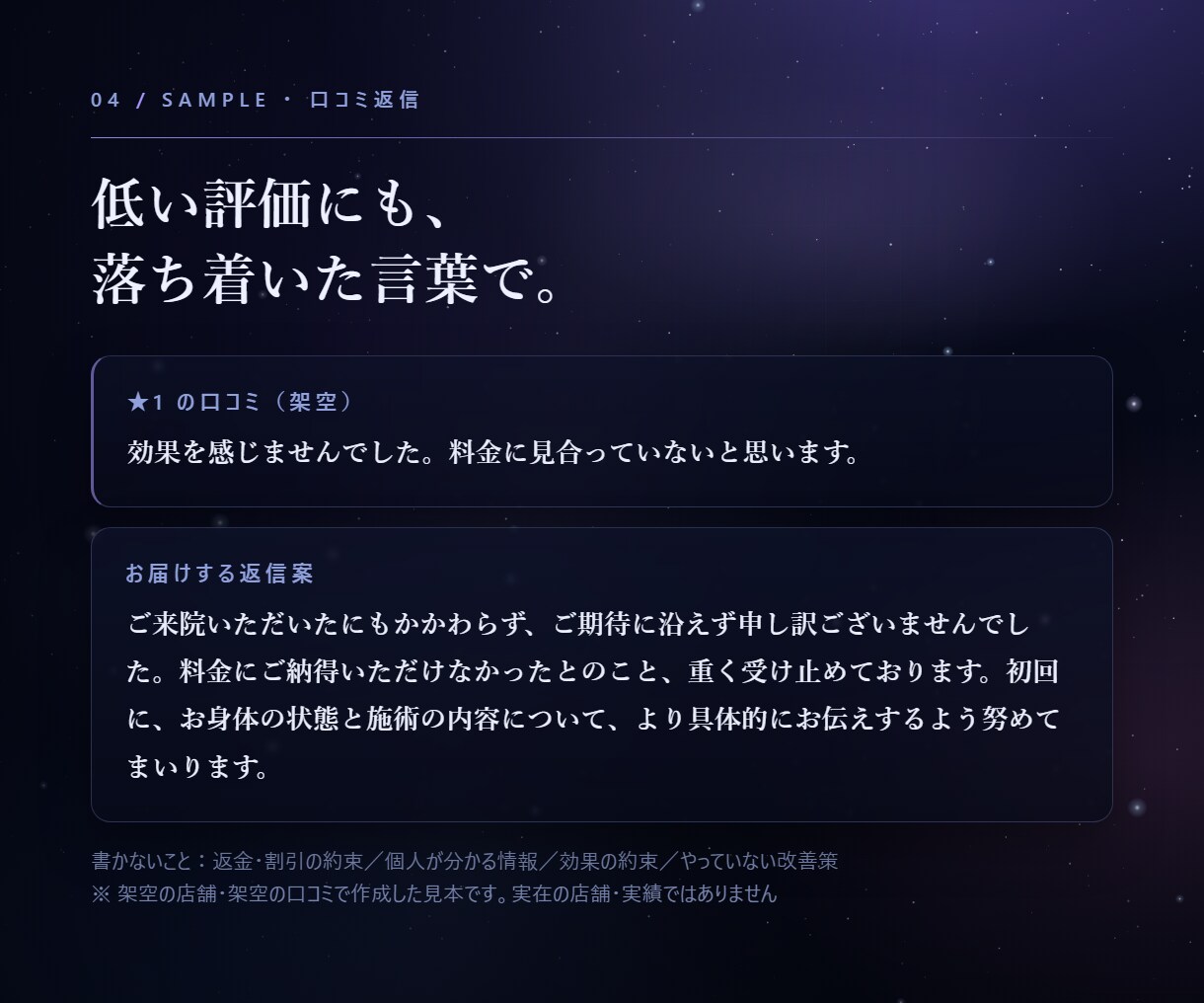 Googleマップの投稿案と口コミ返信案を作ります 1か月｜週1投稿案＋返信案10件＋月末1枚レポート イメージ5