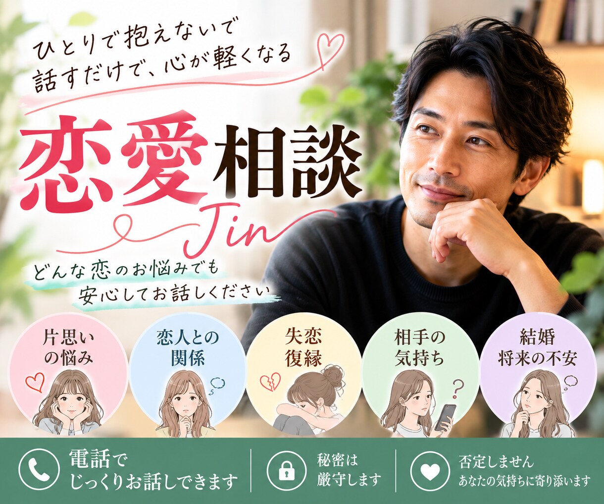恋愛の悩み・モヤモヤ何でもお聞きします 誰にも言えない恋の悩み、受け止めます イメージ1