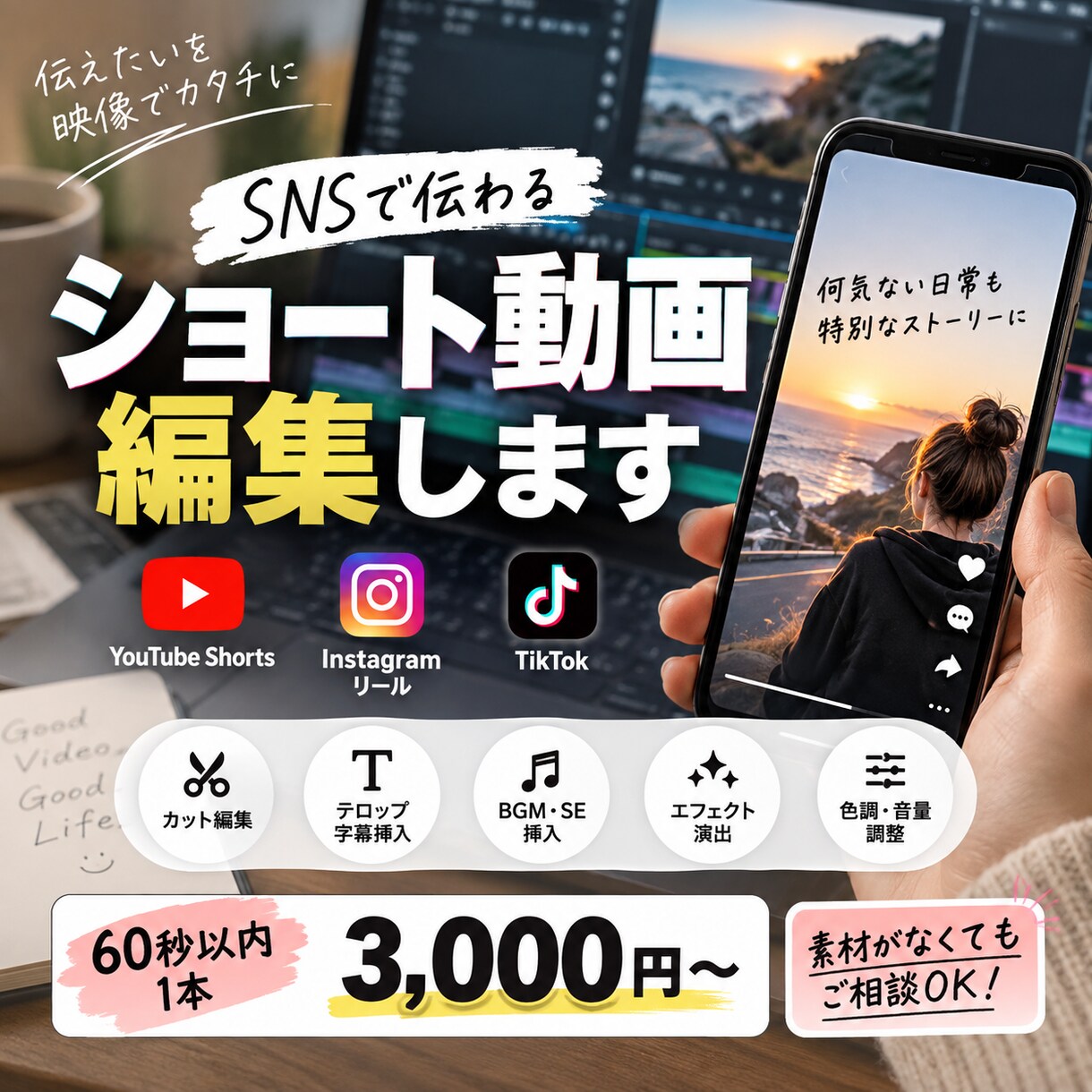 SNS用の縦型ショート動画を編集します カット・テロップ・BGMまで丁寧に対応 イメージ1