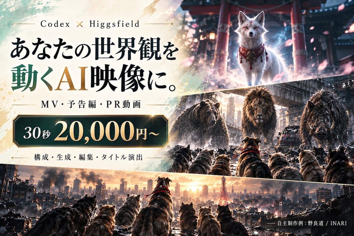 物語や楽曲から動くAI映像を制作します CodexとHiggsfieldで構成から編集まで イメージ1