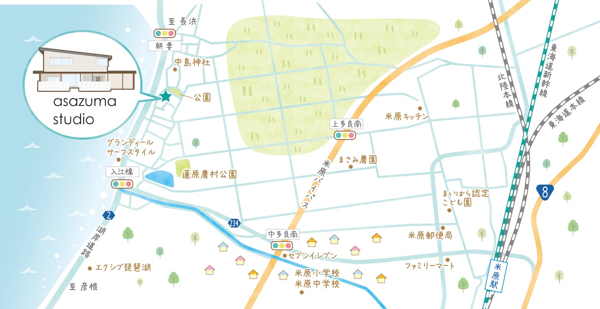 ポップ・可愛い・シンプルな地図をお作りします オプションで目的地の建物の外観をイラストでお描きします！ イメージ4