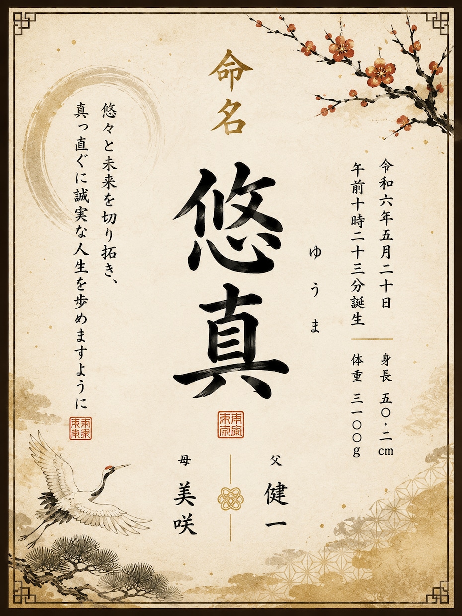 世界にひとつだけのオリジナル命名書を作成します 温かみのある命名書を高画質データでお届けします！ イメージ1