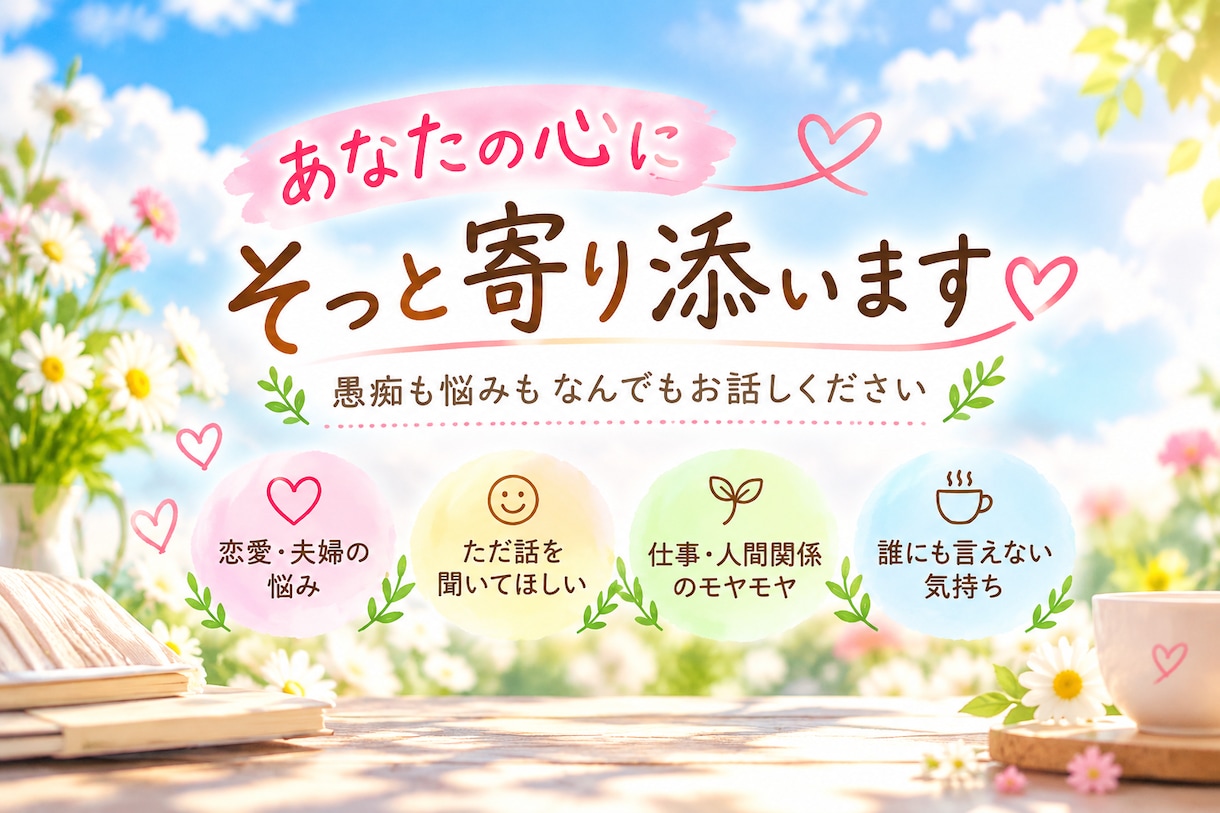あなたの愚痴や悩みを優しくお聞きします 誰にも言えない気持ちも大丈夫♡あなたに寄り添います イメージ1