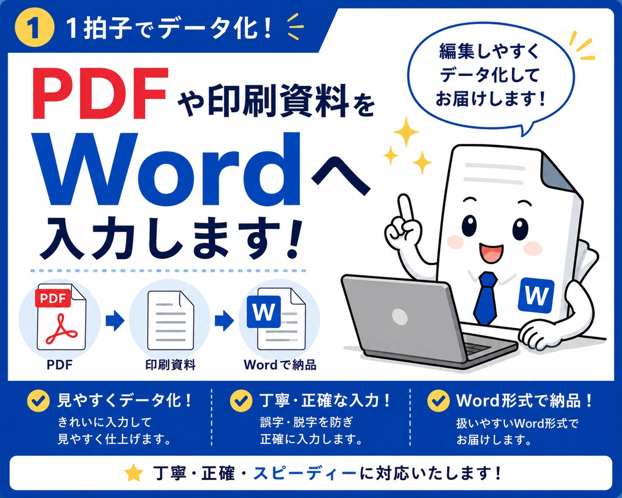PDFをWordへ入力します PDFや印刷資料をWordへ見やすく入力いたします イメージ1