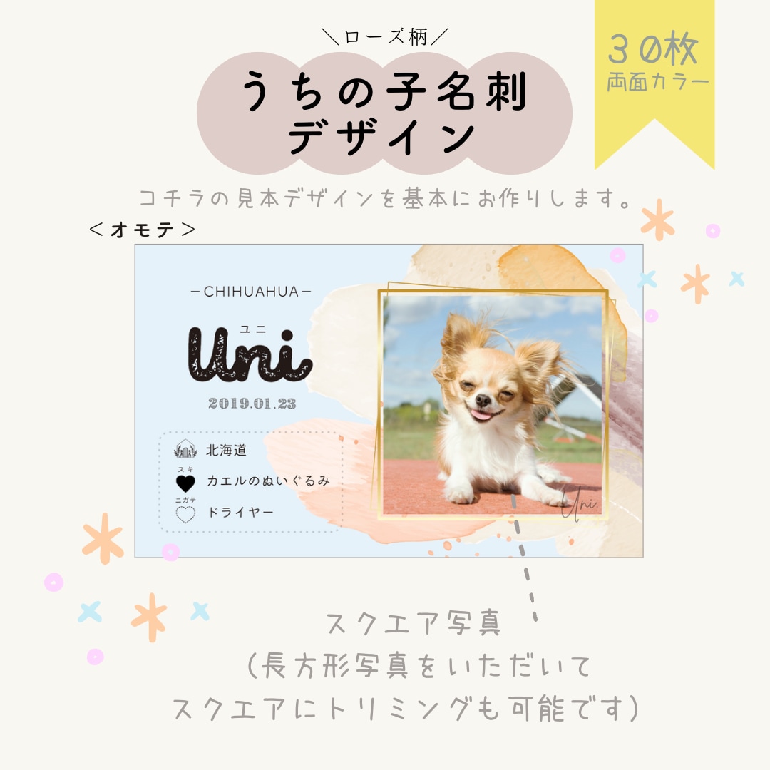 現物納品／水彩フレーム①♡ペット名刺デザインします QRコード掲載込み！！◎犬友・猫友の輪が広がる♩ イメージ2