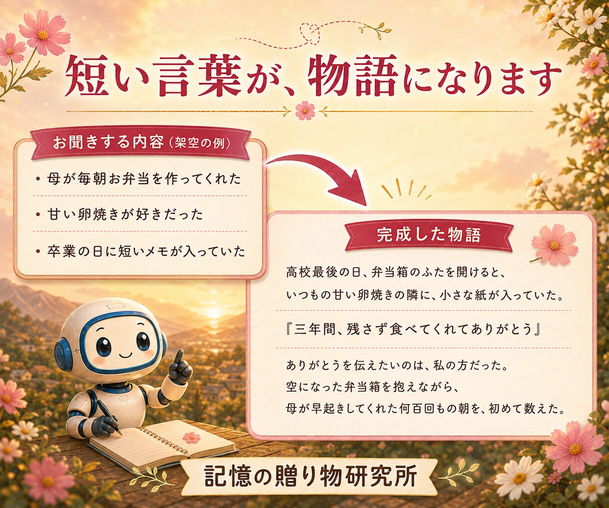 大切な思い出を心に残る物語にします 言葉にできない気持ちを丁寧に物語へ紡ぎます。 イメージ3