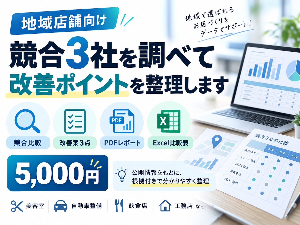 競合3社を調べて改善ポイントを整理します 地域店舗向け｜競合比較＋改善案3点を根拠付きでまとめます イメージ1