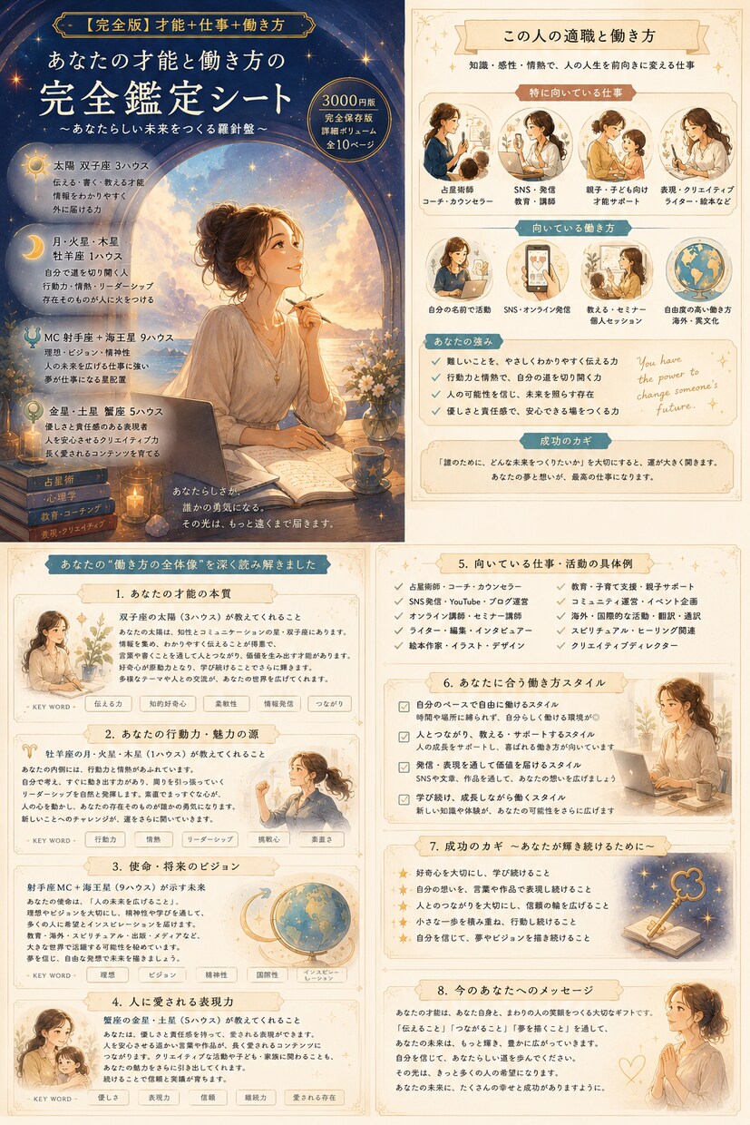 完全版　才能と"向いてる働き方"を星で読み解きます 自分らしく輝く道をホロスコープから鑑定シートでお届けします イメージ1