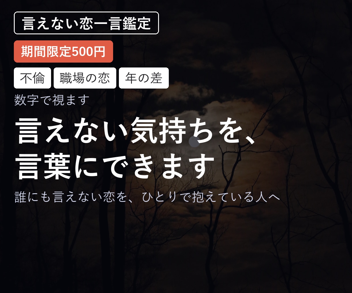 言えない恋｜言えない気持ちを、言葉にできます 誰にも言えない恋を、ひとりで抱えている人へ イメージ1