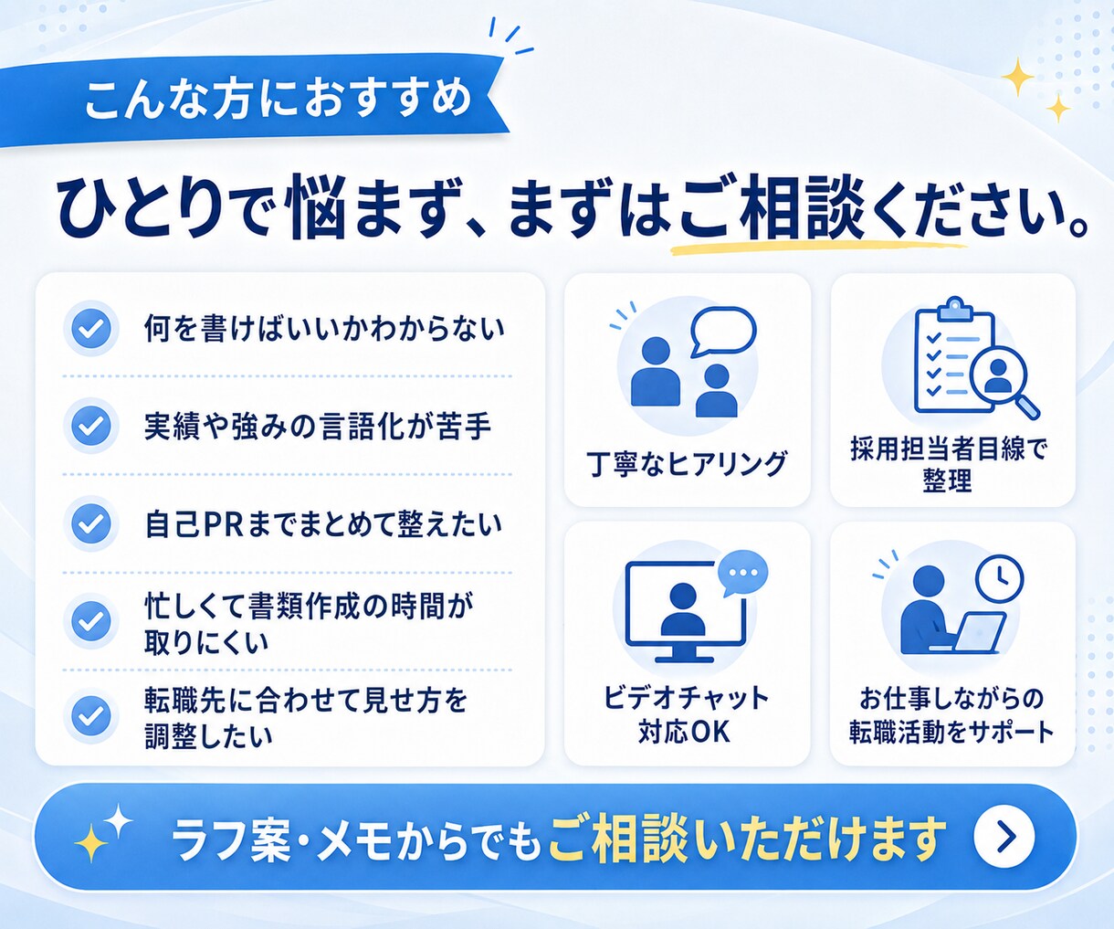 あなたの経験を活かす 職務経歴書を作成します あなたの経験を武器に、新たな一歩へ。 イメージ2