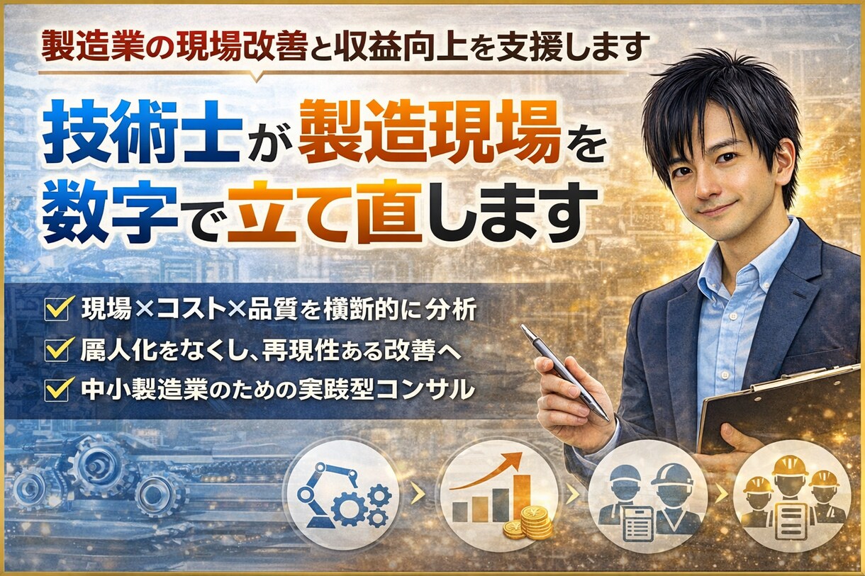 製造業の現場改善と収益向上を支援します 技術士が現場×コスト×品質を横断的に分析 イメージ1