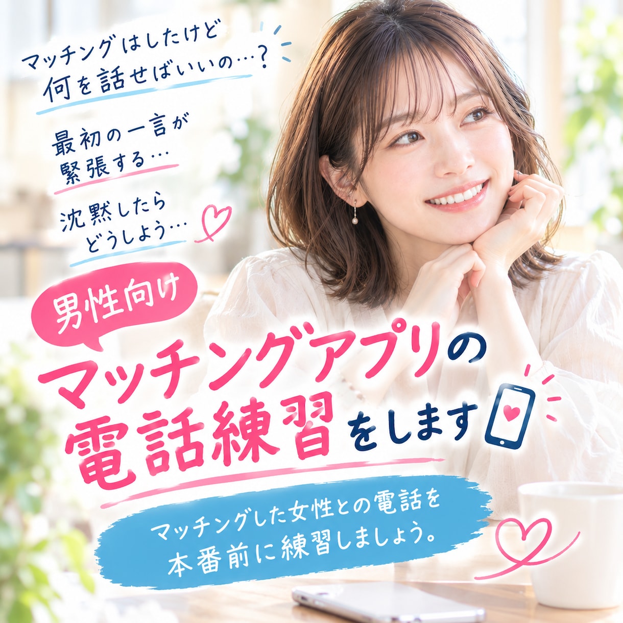 マッチングアプリの電話を女性と実践練習します マッチした女性との実際の会話を練習してみませんか イメージ1