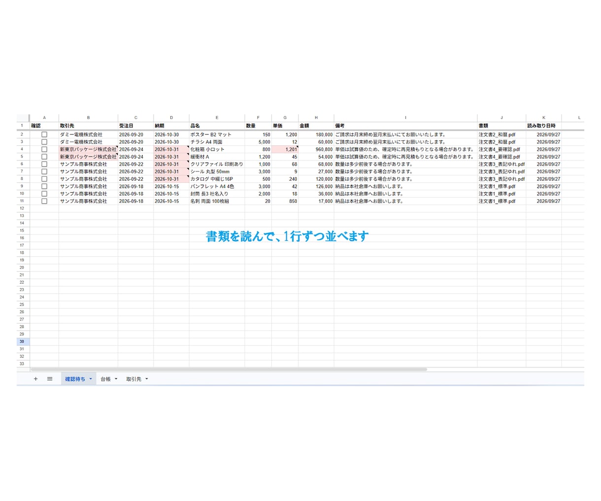 AIが書類を読んで登録します 注文書の打ち込みは不要に。AIが読み、確認した分だけ台帳へ イメージ7