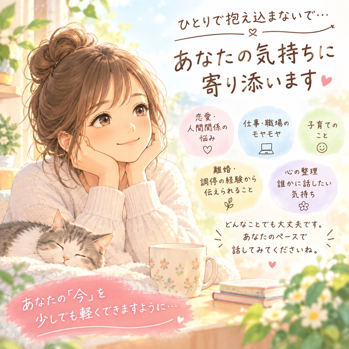 悩みも愚痴も聞きます。一緒に考えていきます 人生経験をもとに、悩みを整理して一緒に考えます イメージ1