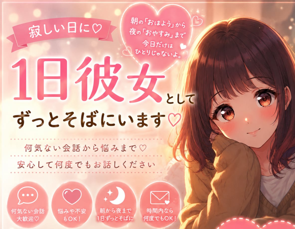 寂しい日に♡1日だけ、あなたの彼女になります 何気ない会話をゆるっと♡1日あなたのそばにいます イメージ1