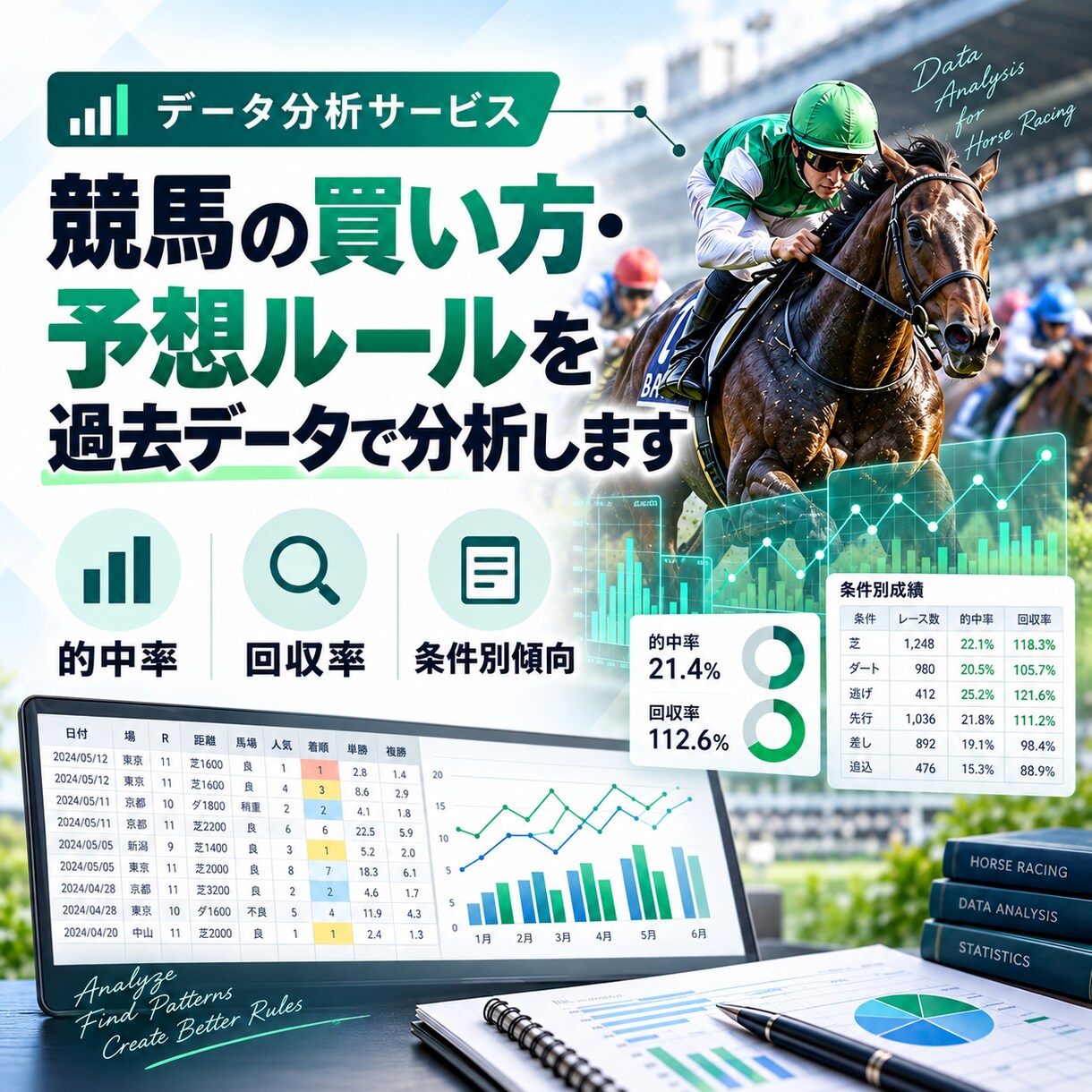 競馬の過去データから傾向を分析します 的中率・回収率・条件別傾向をデータで見える化します イメージ1