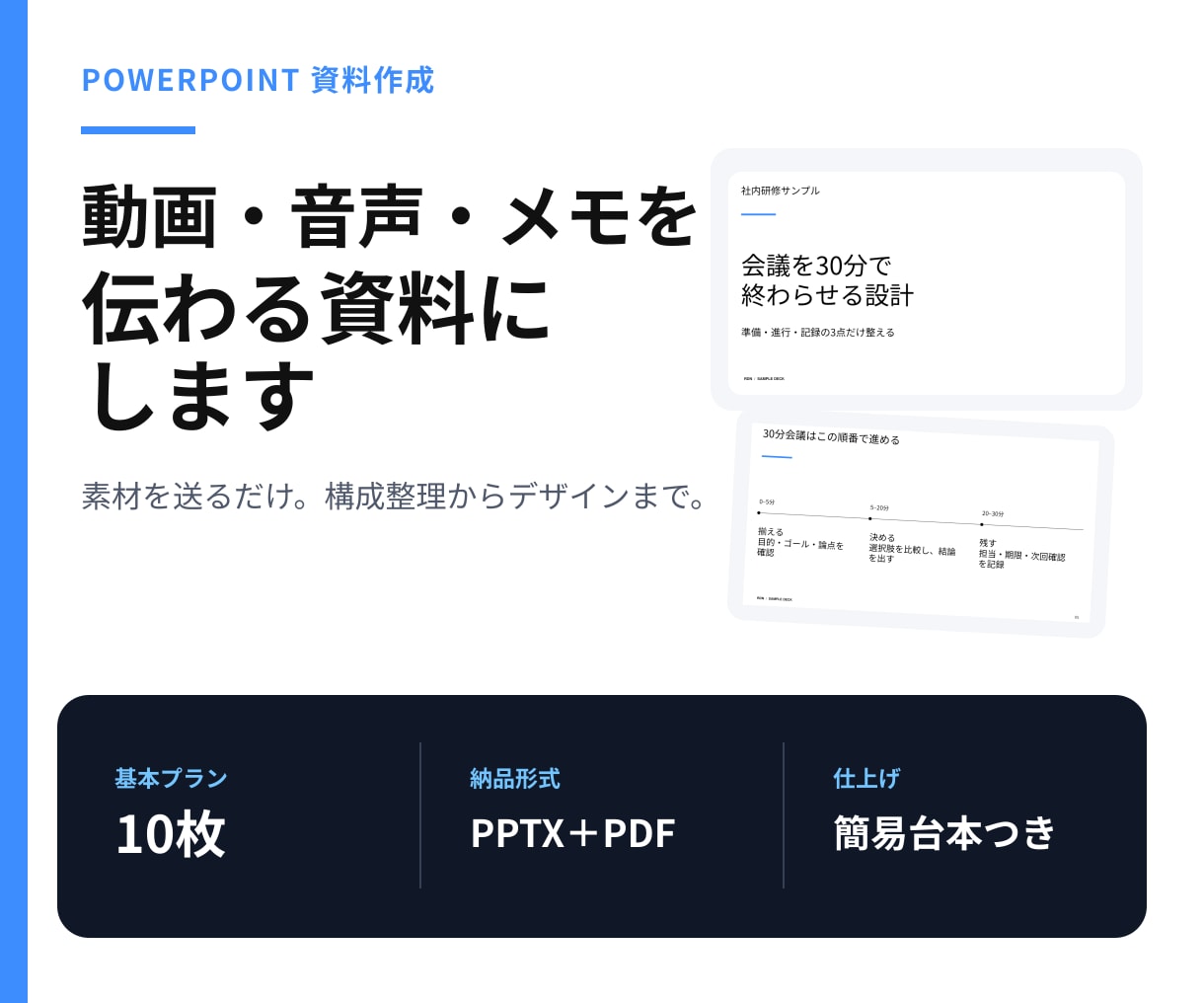 動画・音声・メモを伝わる資料にします PowerPoint10枚＋PDF＋簡易台本まで丸ごと制作 イメージ1