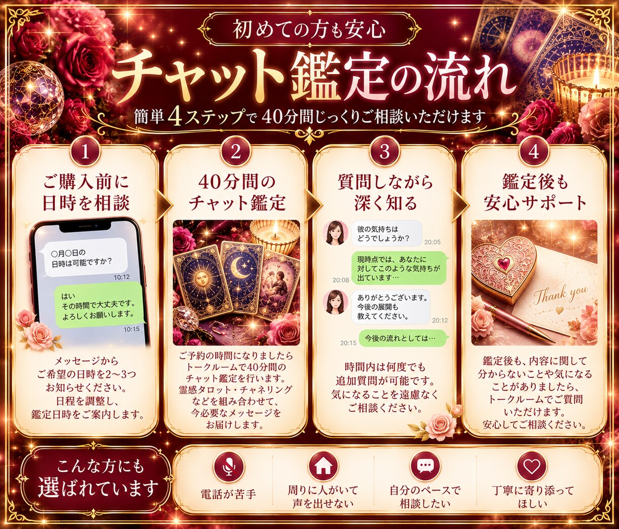 霊感タロットで恋愛の悩みを40分チャット鑑定します 彼の気持ち・復縁・今後の展開。時間内は何度でも質問OK！ イメージ4