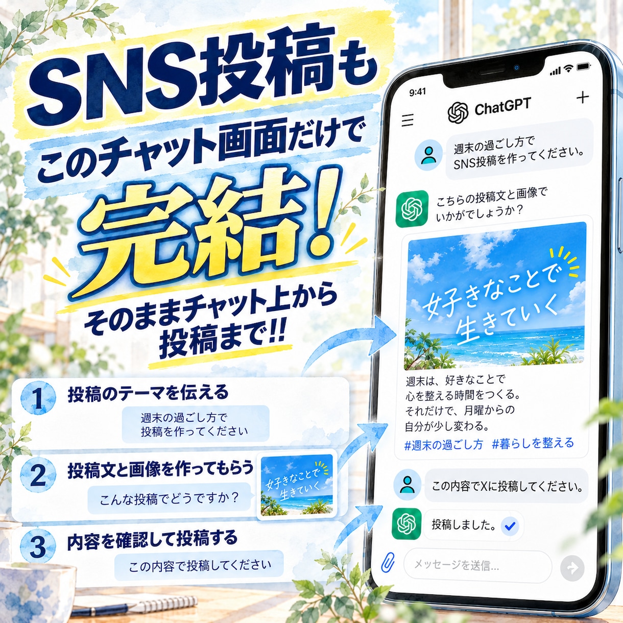 ChatGPTで作ってコピペ…を終わらせます Work不要｜投稿・返信・調査・資料整理・LP作成まで イメージ1